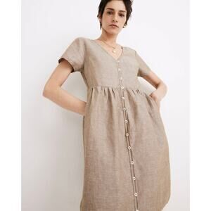 Madewell Linen Blend Alexandra Button Front Mini Dress Olive Branch Size Small